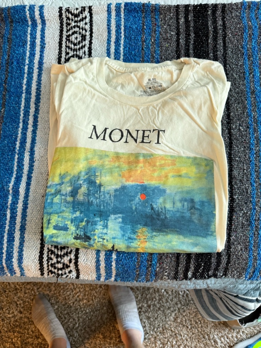Monet Short Sleeve Tee in Cream with Blue and Yellow Print